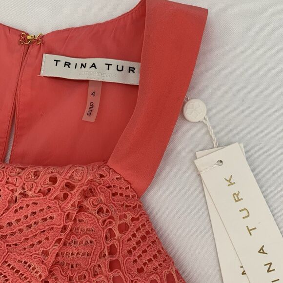 NWT Trina Turk Felisha Dress Women 4 Guava Pink Lace Halter Pockets Resort $298 - Picture 10 of 11